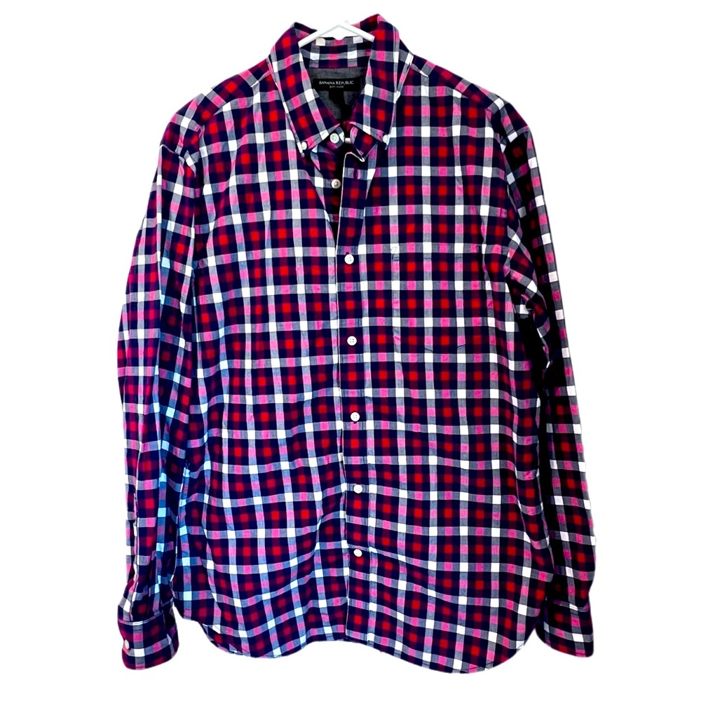 Mens Banana Republic Soft Wash Plaid Button Down 100% Cotton Size L